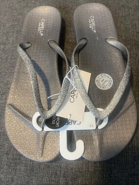 Capelli of New York Women's Silver Glitter Thong Sandals